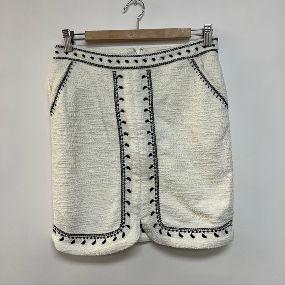 Anthropologie Dolan Embroidered Mini Skirt Pencil Boucle Ivory White Small - Picture 4 of 10
